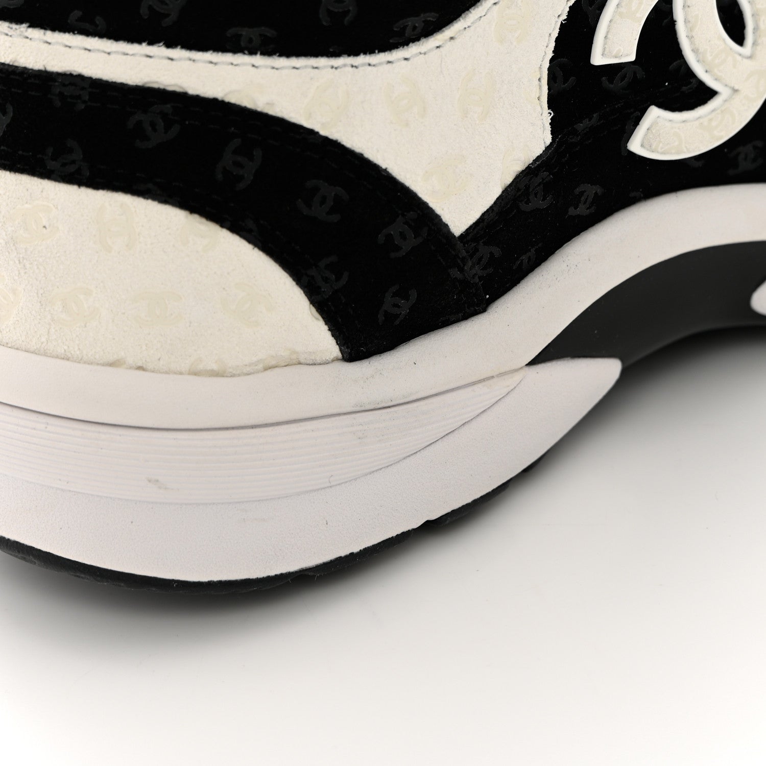 Chanel Nylon Suede Calfskin Printed CC Sneakers 39.5 White Black 9 of 13