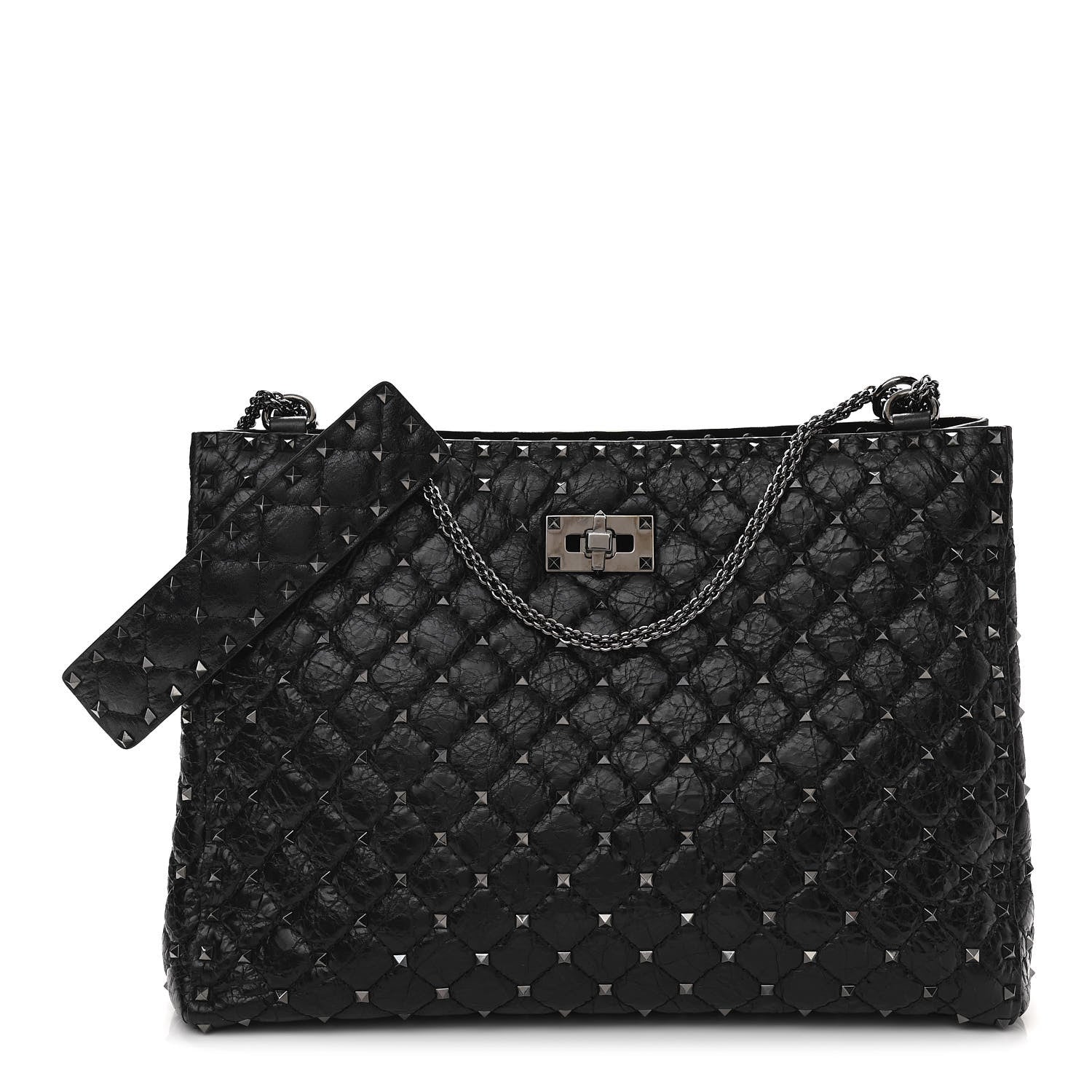 Valentino Garavani Craquele Nappa Rockstud Spike Shoulder Tote Black 1 of 9