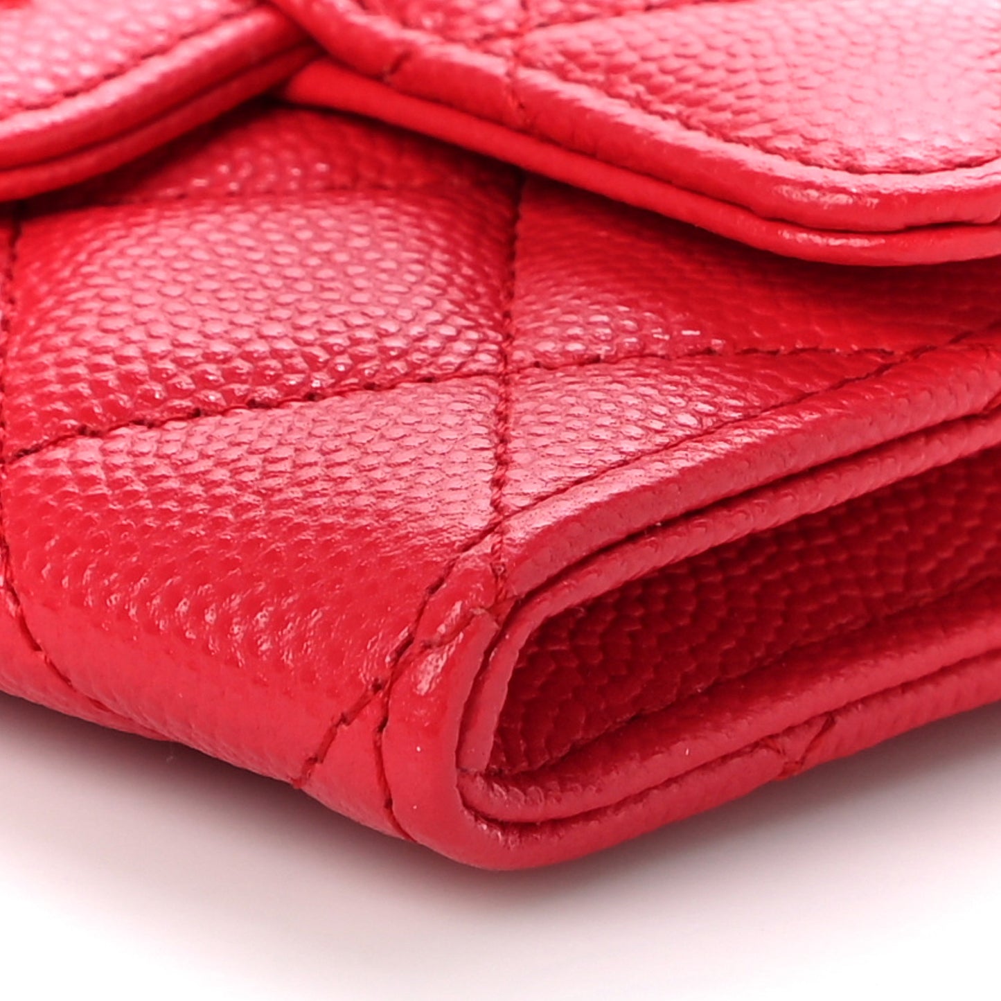 Caviar Quilted Flap Card Holder Wallet Red