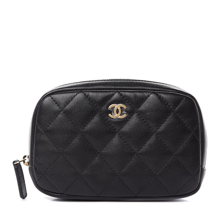 Chanel Lambskin Quilted Small Curvy Pouch Cosmetic Case Black 1 of 8