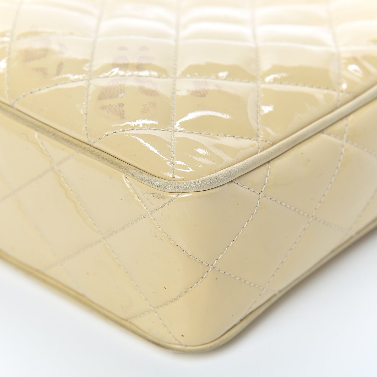 Patent Quilted Tassel Camera Case Beige