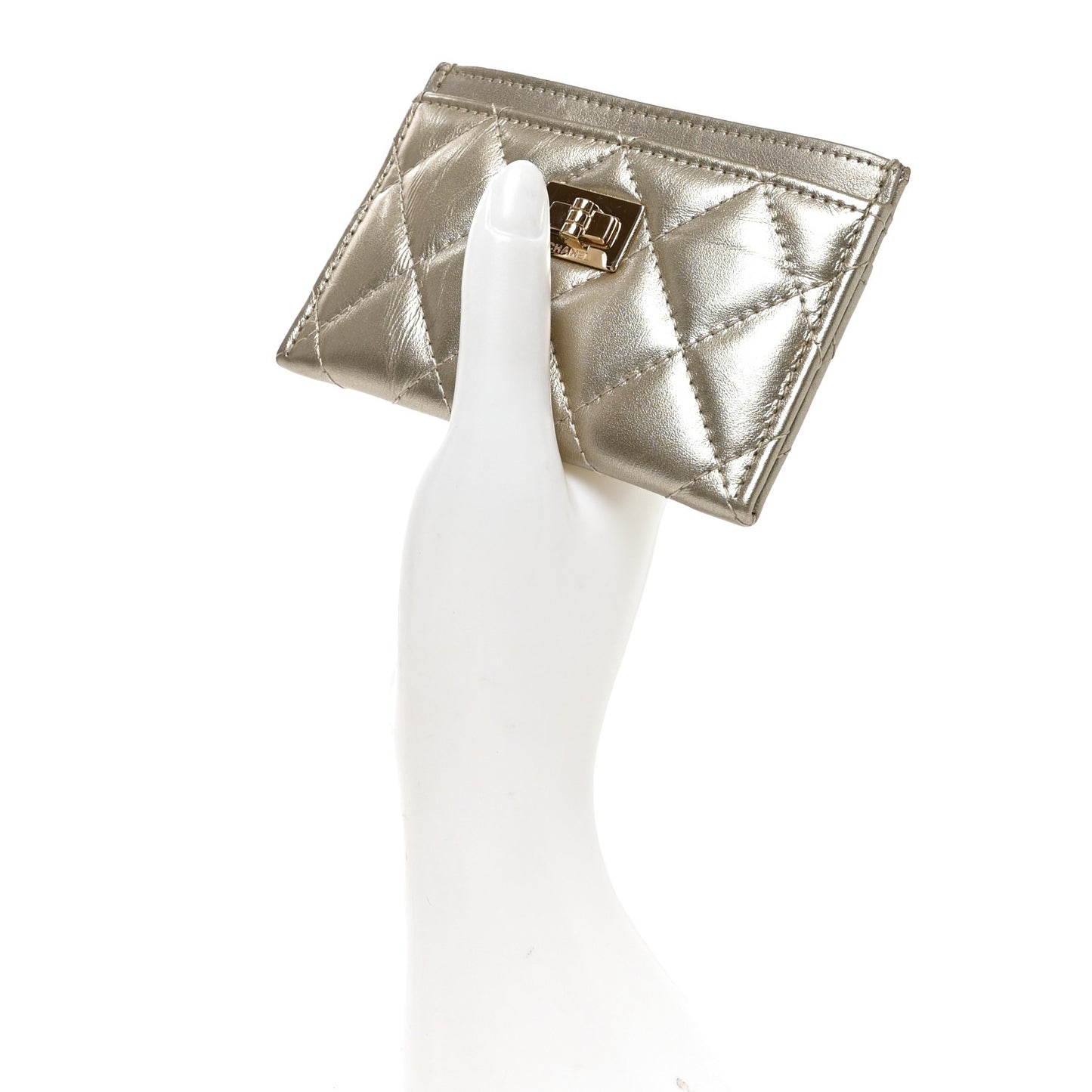 Metallic Aged Calfskin Quilted Reissue Card Holder Gold