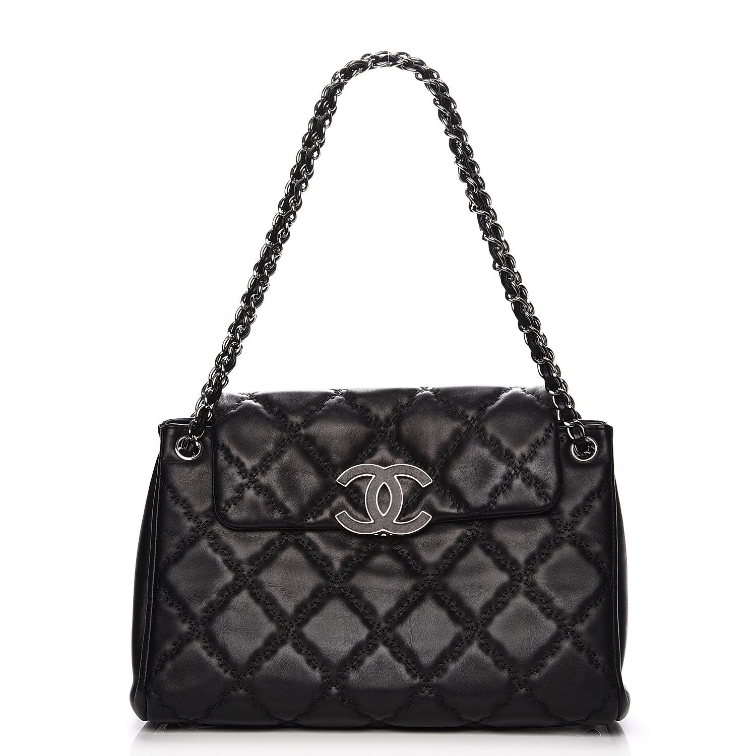 Chanel Calfskin Double Stitch Large Hamptons Flap Bag Black 1 of 9