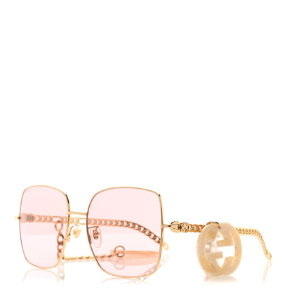 Gucci Square Frame Oversized Sunglasses GG0724S Pink Gold 1 of 9