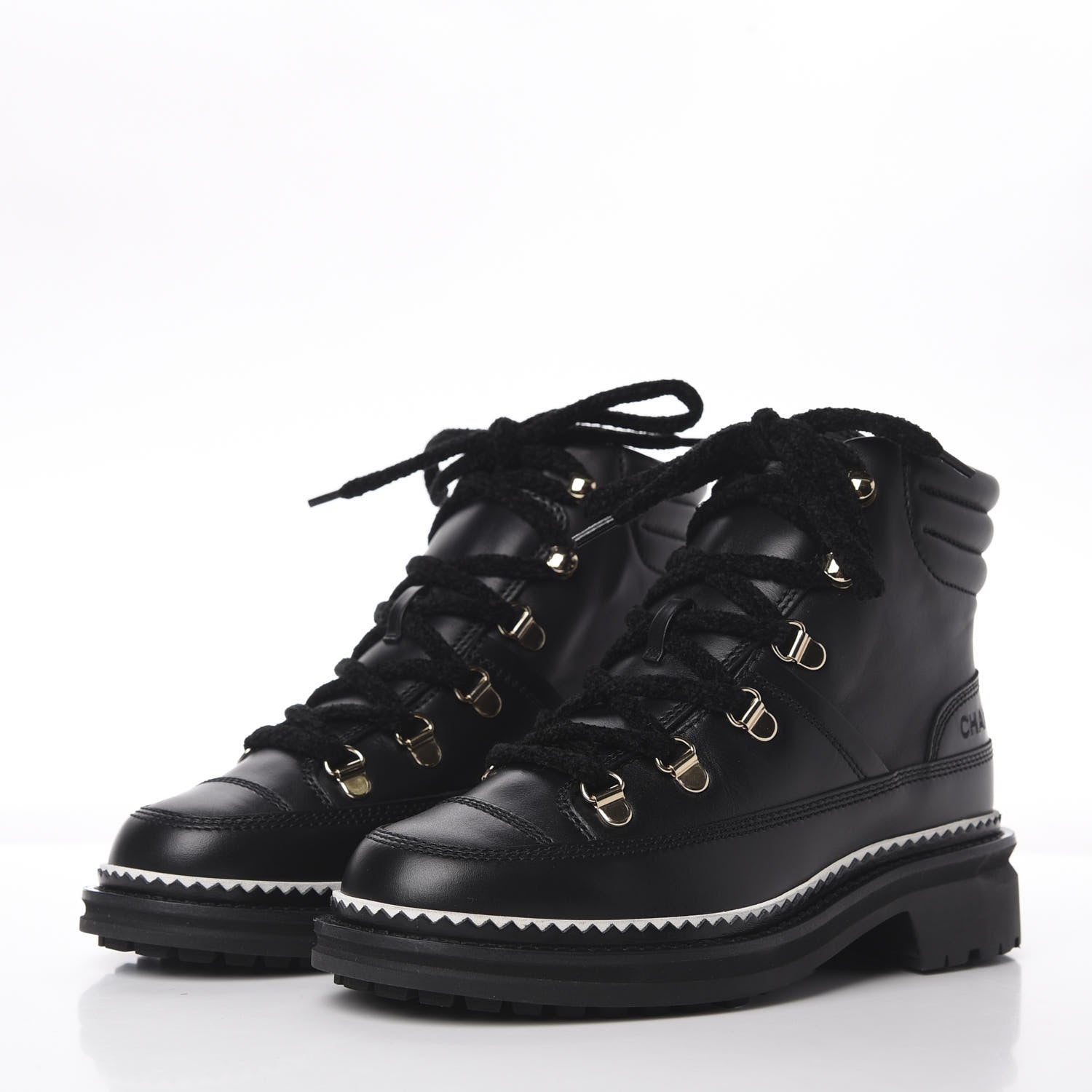 Chanel Calfskin Lambskin Lace Up Boots 35 Black 3 of 11
