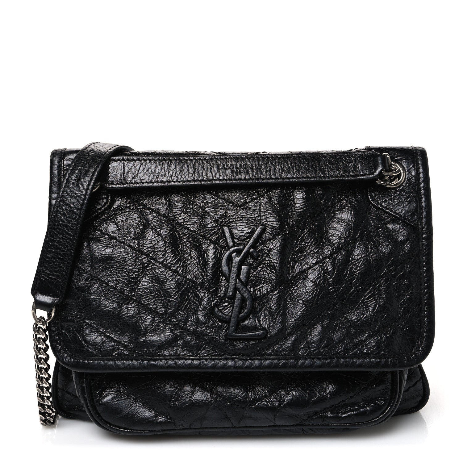 Saint Laurent Crinkled Calfskin Matelasse Monogram Baby Niki Chain Satchel Black 1 of 12