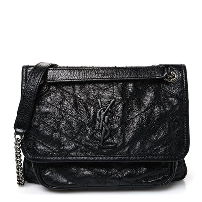Saint Laurent Crinkled Calfskin Matelasse Monogram Baby Niki Chain Satchel Black 1 of 12