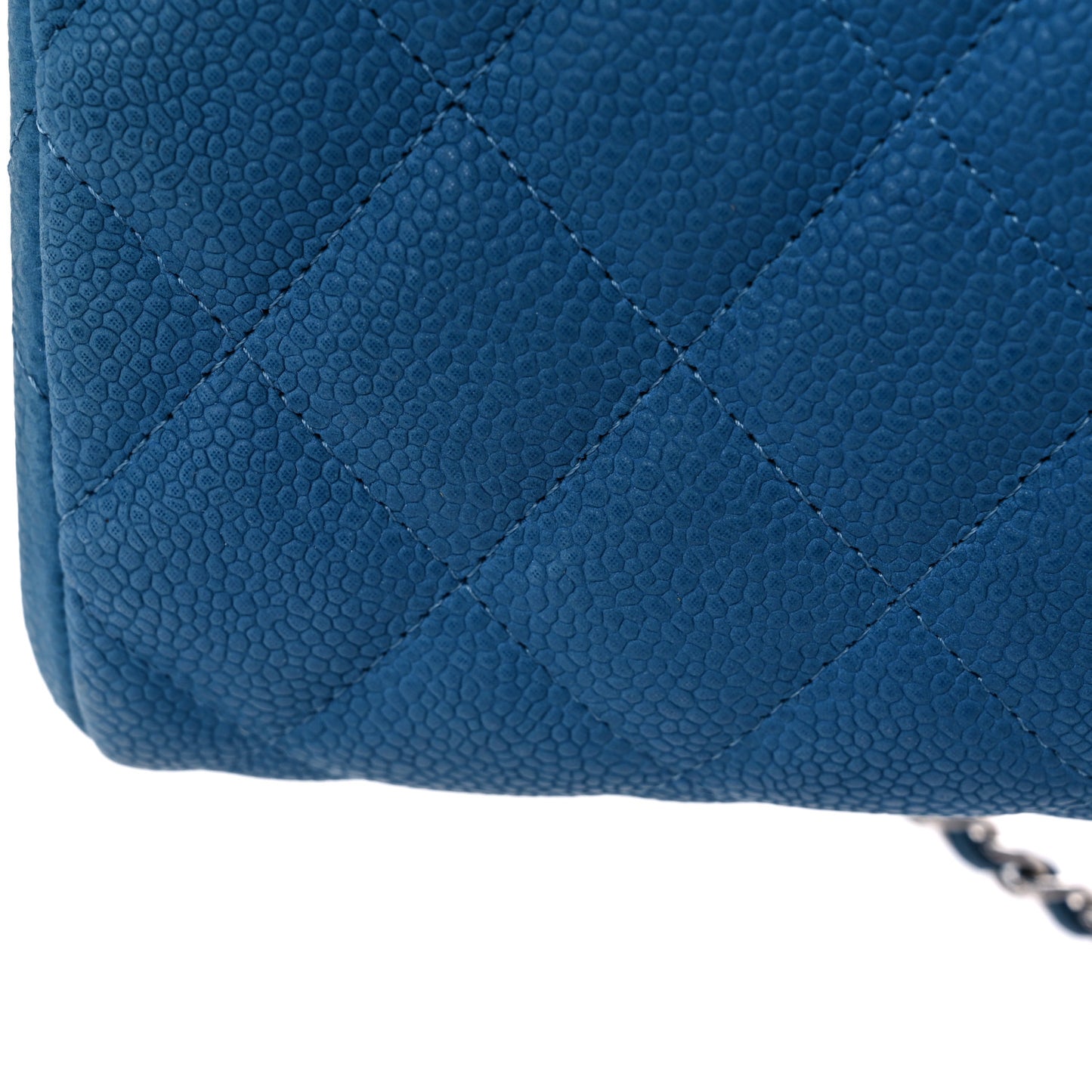 Iridescent Caviar Quilted Clutch With Chain Flap Blue