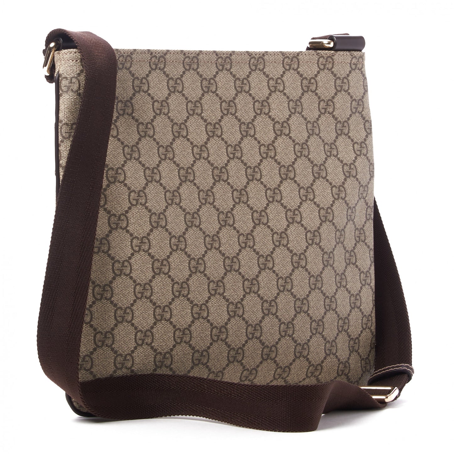 GG Supreme Monogram Selleria Calfskin Small Flat Side Zip Messenger Bag Beige Ebony Cocoa Dark Chocolate