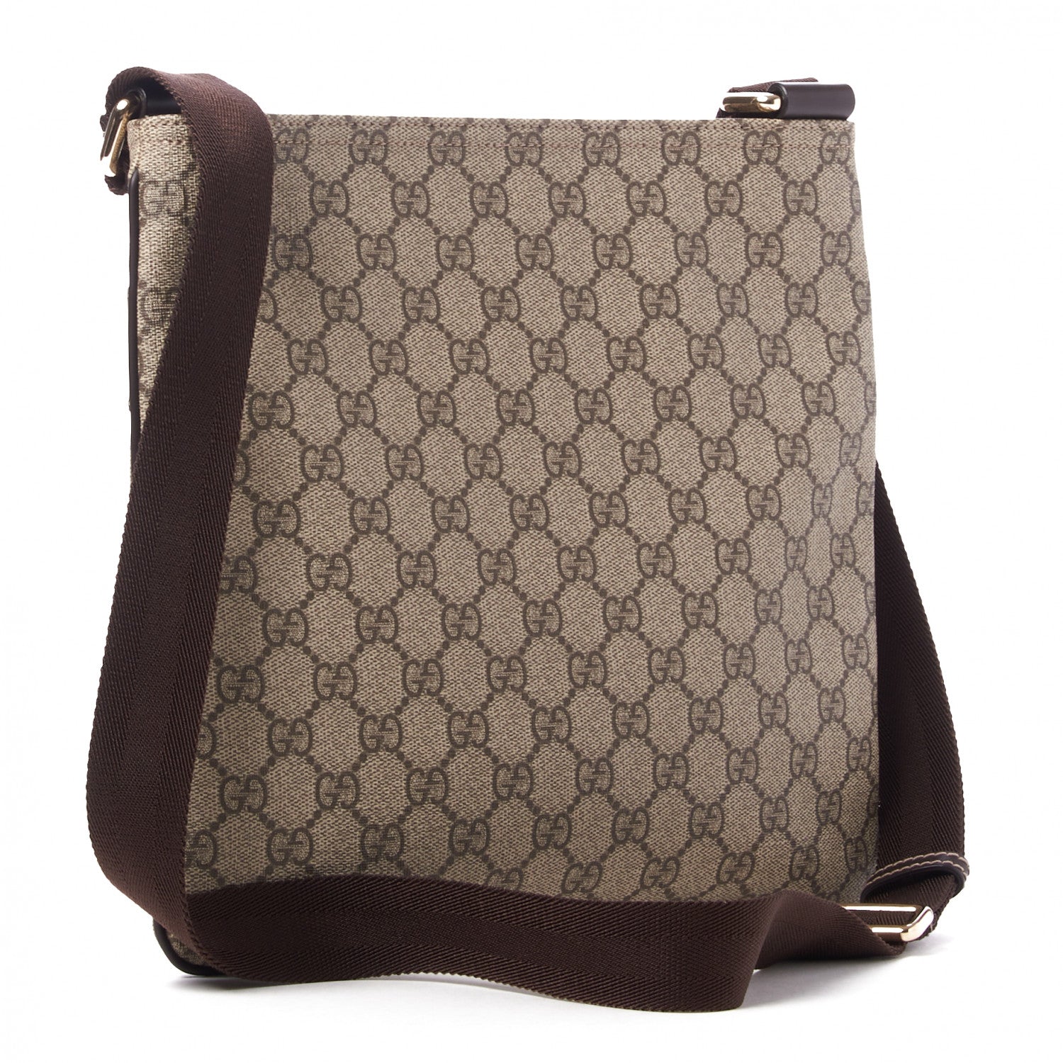 Gucci GG Supreme Monogram Selleria Calfskin Small Flat Side Zip Messenger Bag Beige Ebony Cocoa Dark Chocolate 2 of 9