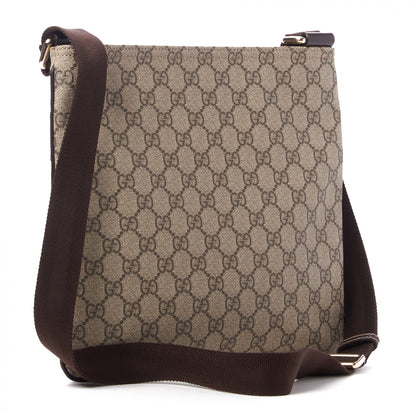Gucci GG Supreme Monogram Selleria Calfskin Small Flat Side Zip Messenger Bag Beige Ebony Cocoa Dark Chocolate 2 of 9