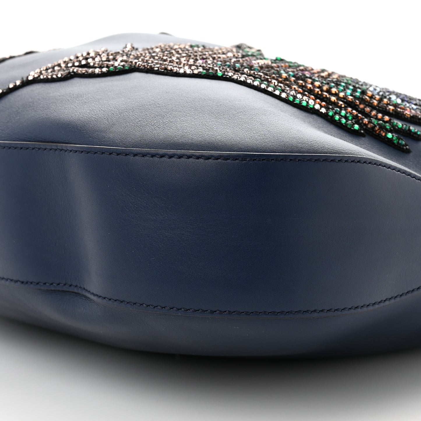 Calfskin Crystal Feather Embroidered Large Dionysus Hobo Dark Blue