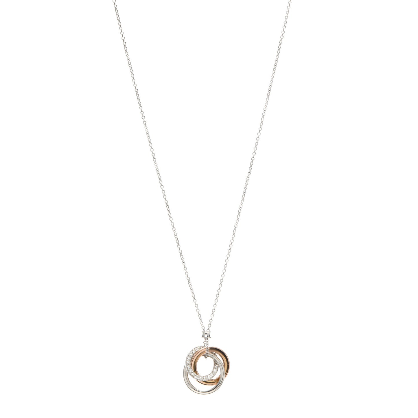 18K White Rose Gold Diamond 1837 Triple Interlocking Circles Pendant Necklace
