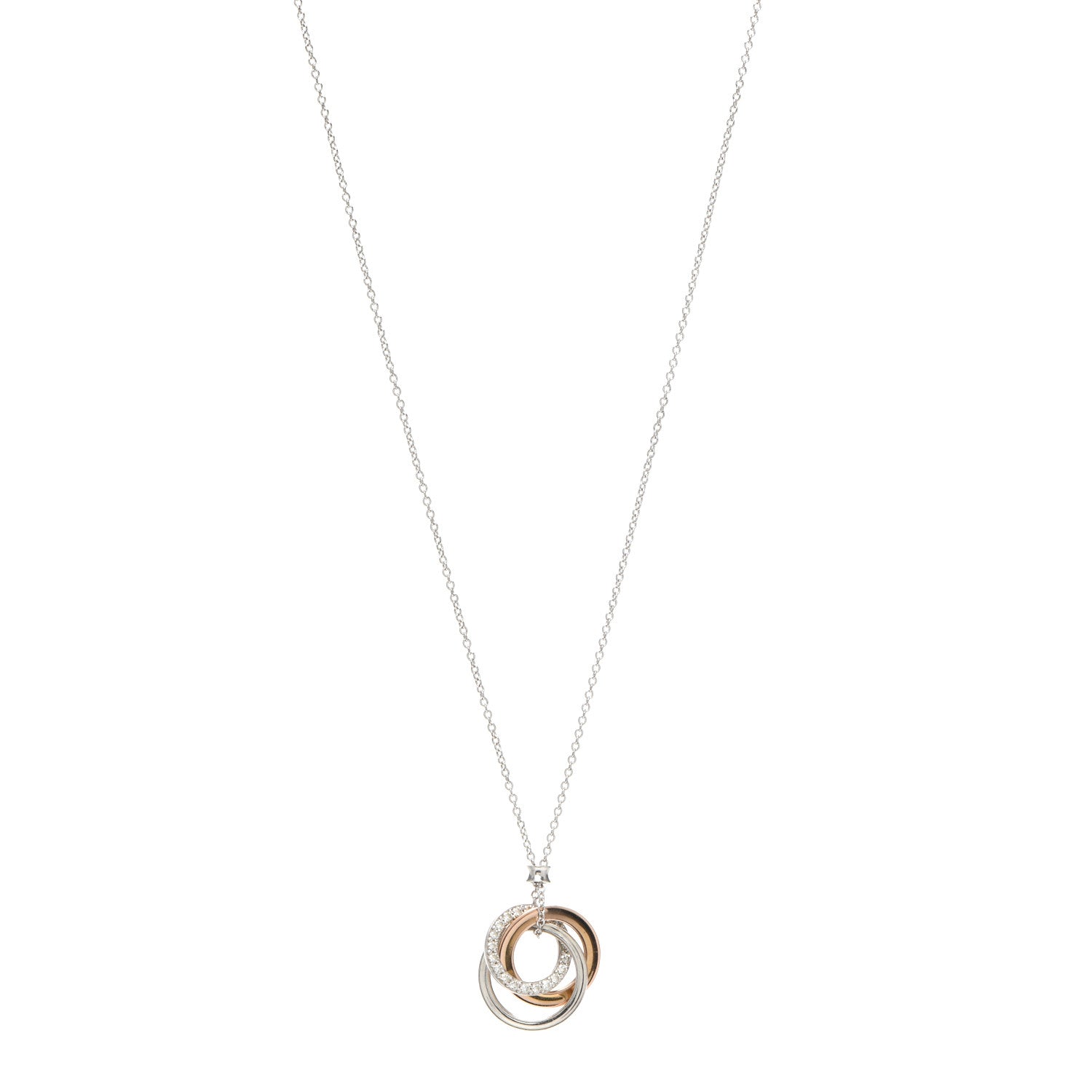 Tiffany 18K White Rose Gold Diamond 1837 Triple Interlocking Circles Pendant Necklace 1 of 5