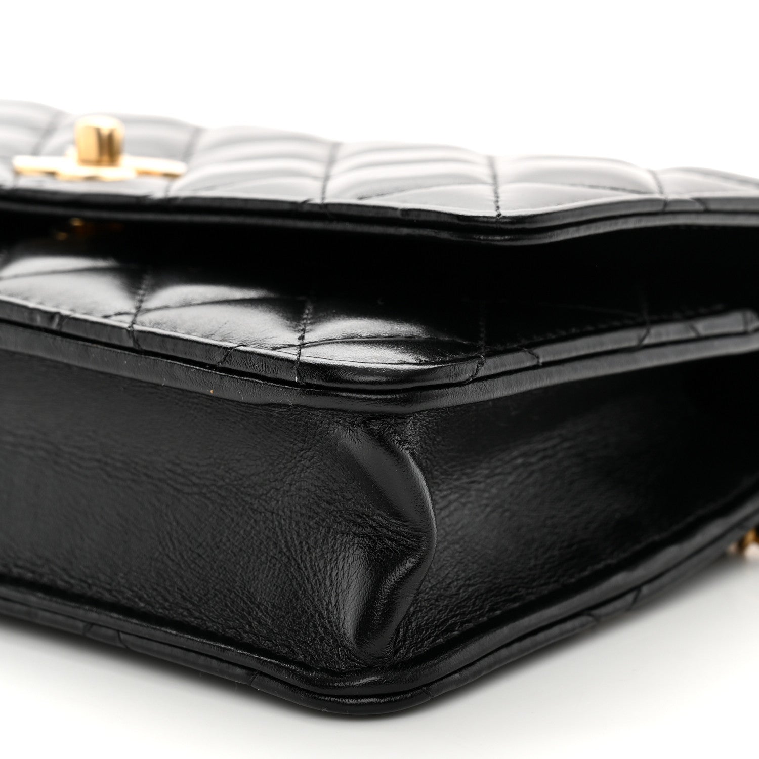 Chanel Shiny Calfskin Quilted Metal Top Handle Wallet On Chain WOC Black 11 of 13