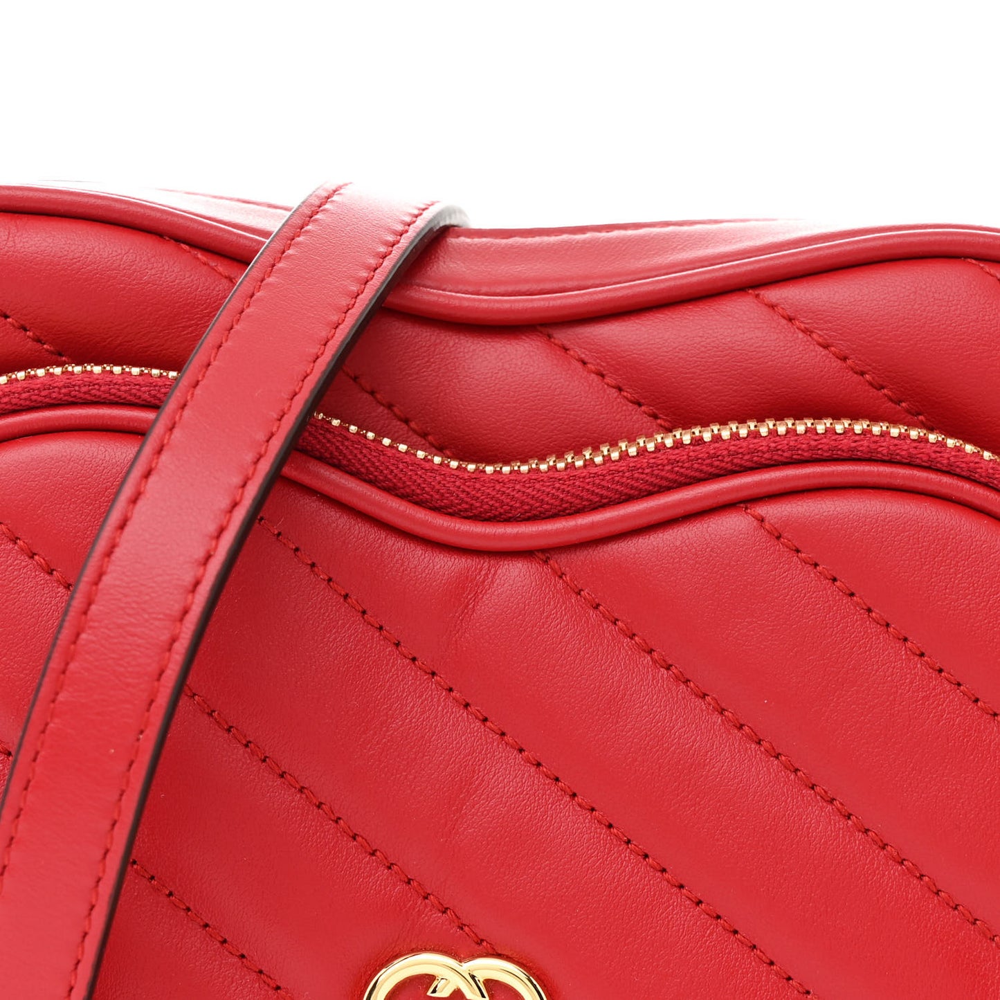 Calfskin Matelasse Diagonal Mini Interlocking G Heart Shoulder Bag Hibiscus Red