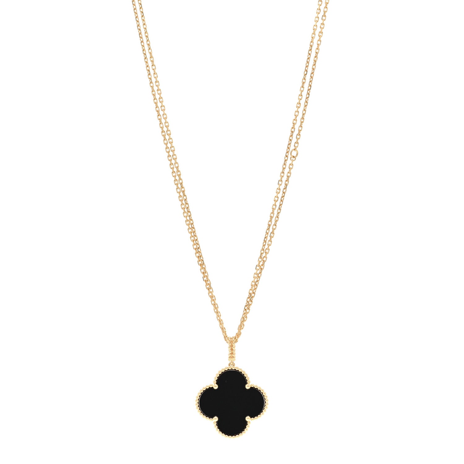 Van Cleef & Arpels 18K Yellow Gold Black Onyx Magic Alhambra Pendant Necklace 1 of 5