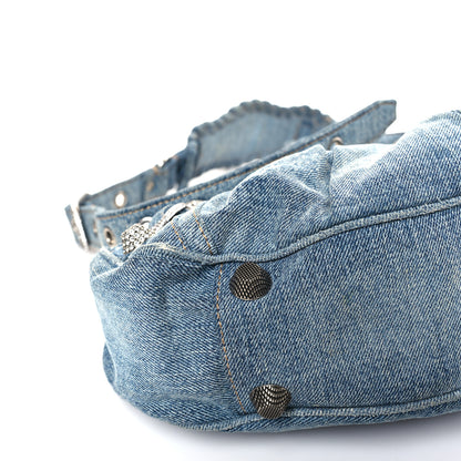 Balenciaga Washed Frayed Denim Crystal Small Le Cagole Shoulder Bag Blue 8 of 9