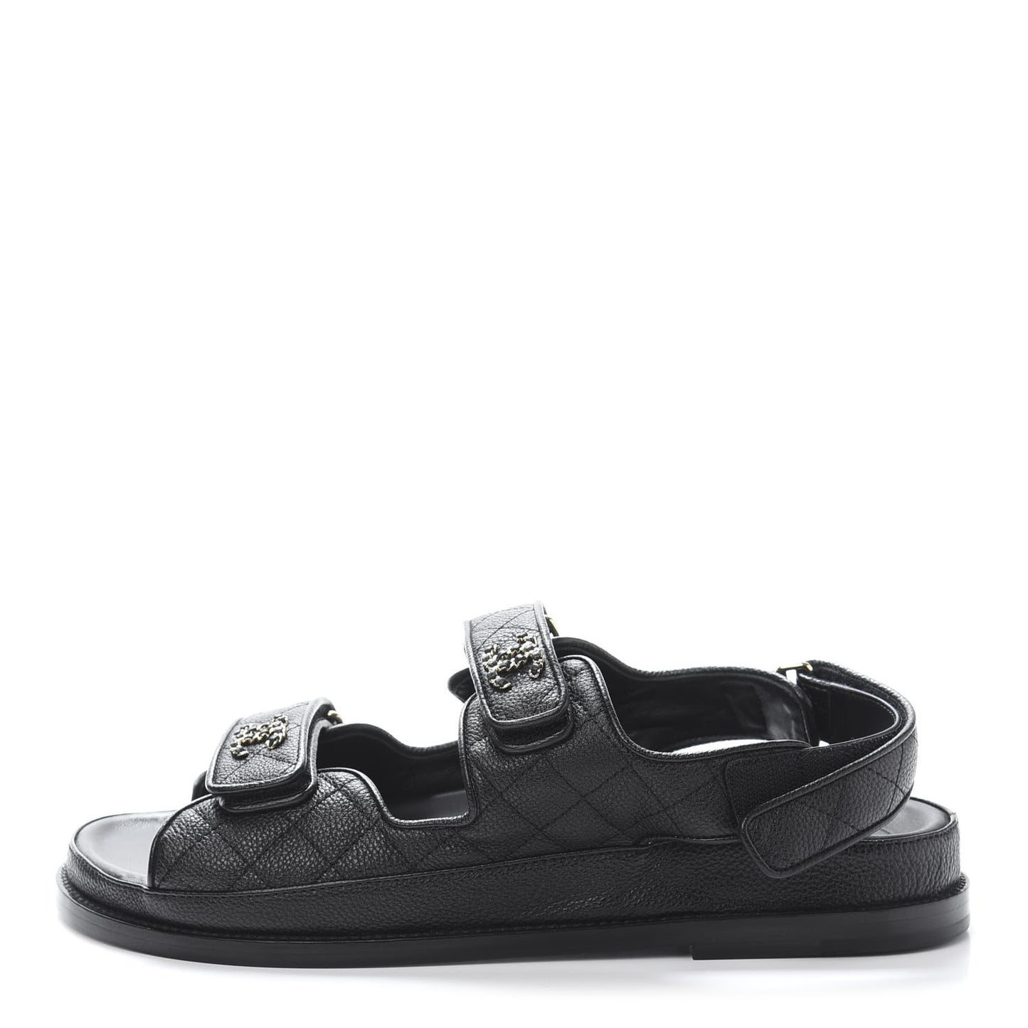 Grained Calfskin Velcro Dad Sandals 41 Black