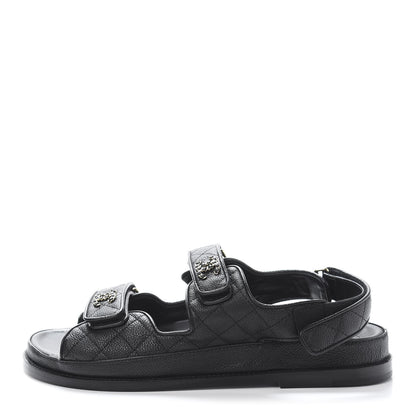 Chanel Grained Calfskin Velcro Dad Sandals 41 Black 1 of 9