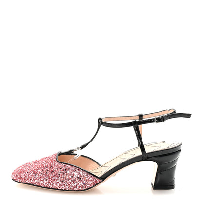 Gucci Calfskin Glitter Double G 55mm Slingback Pumps 38.5 Black Pink Glitter 1 of 9
