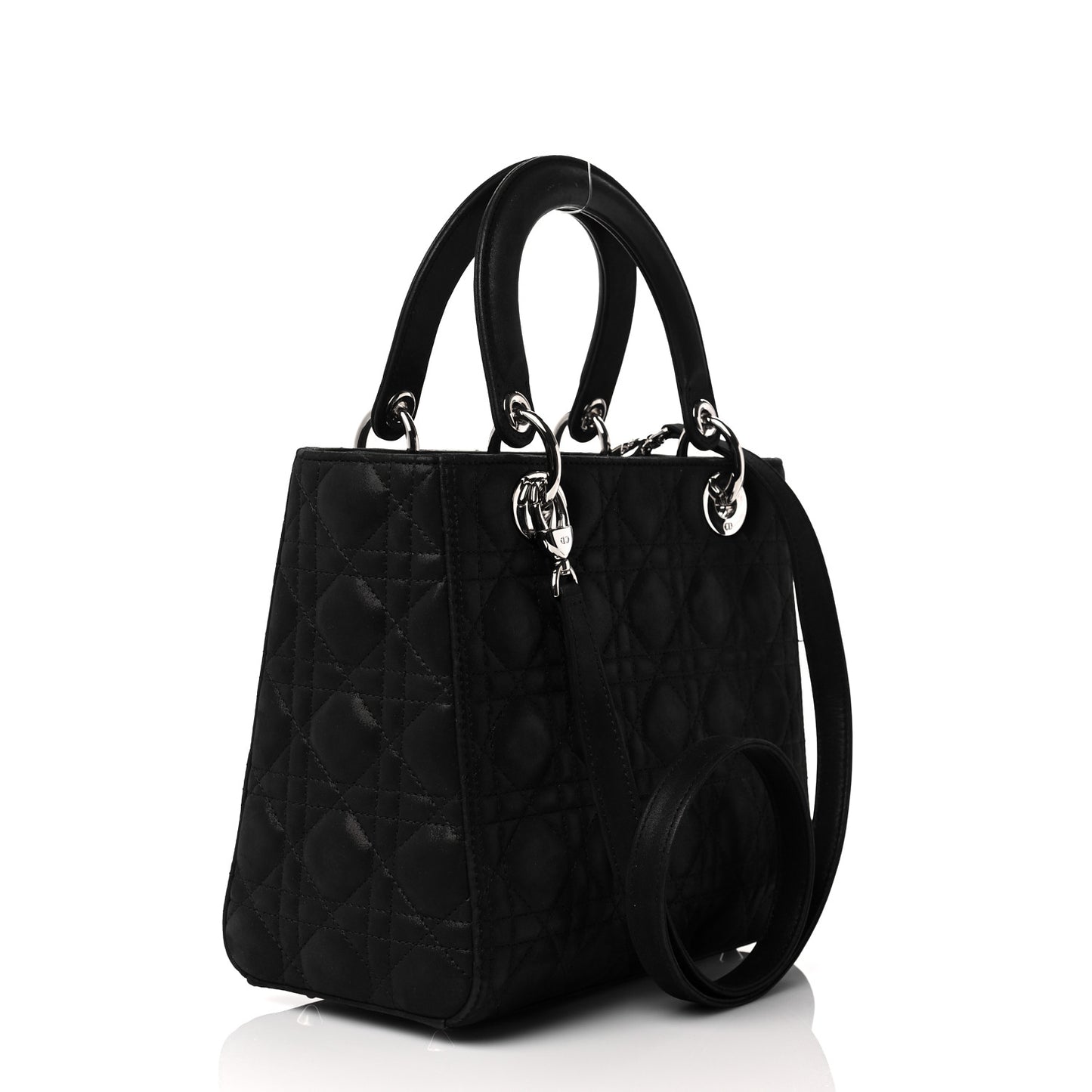 Satin Cannage Medium Lady Dior Black