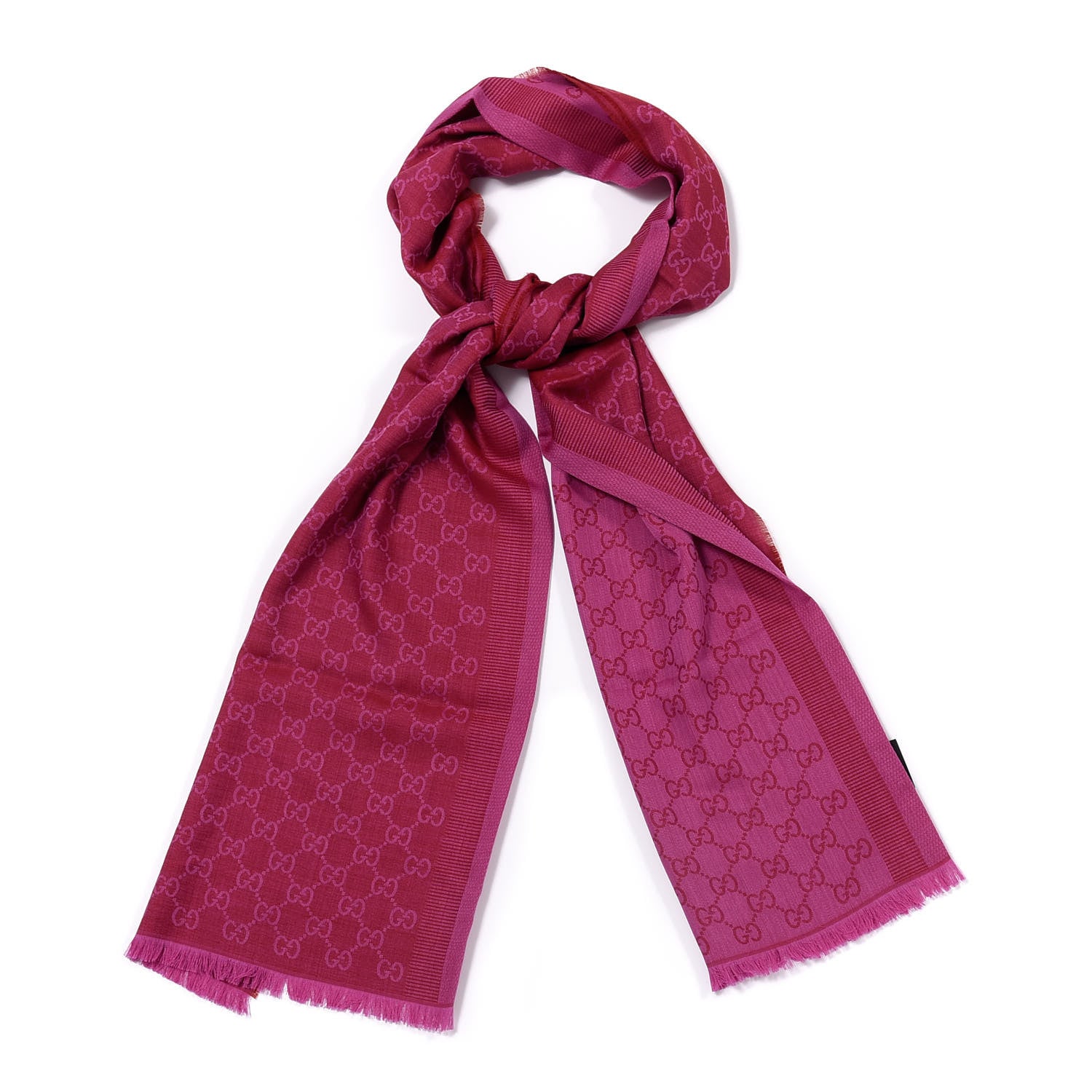 Gucci Wool Silk GG Monogram GGWeblong Fringe Scarf Shawl Red Pink 1 of 4