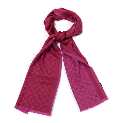 Gucci Wool Silk GG Monogram GGWeblong Fringe Scarf Shawl Red Pink 1 of 4
