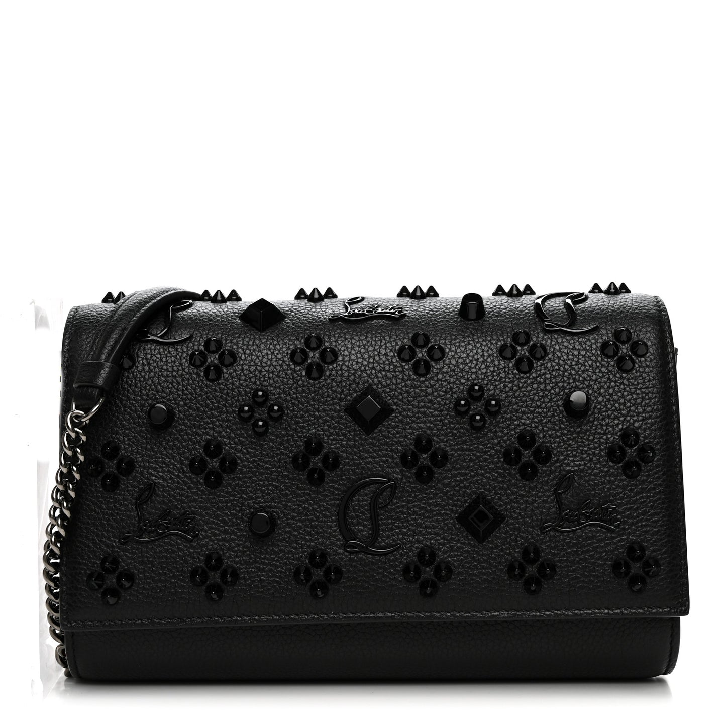 Calfskin Spikes Loubinthesky Paloma Clutch Black