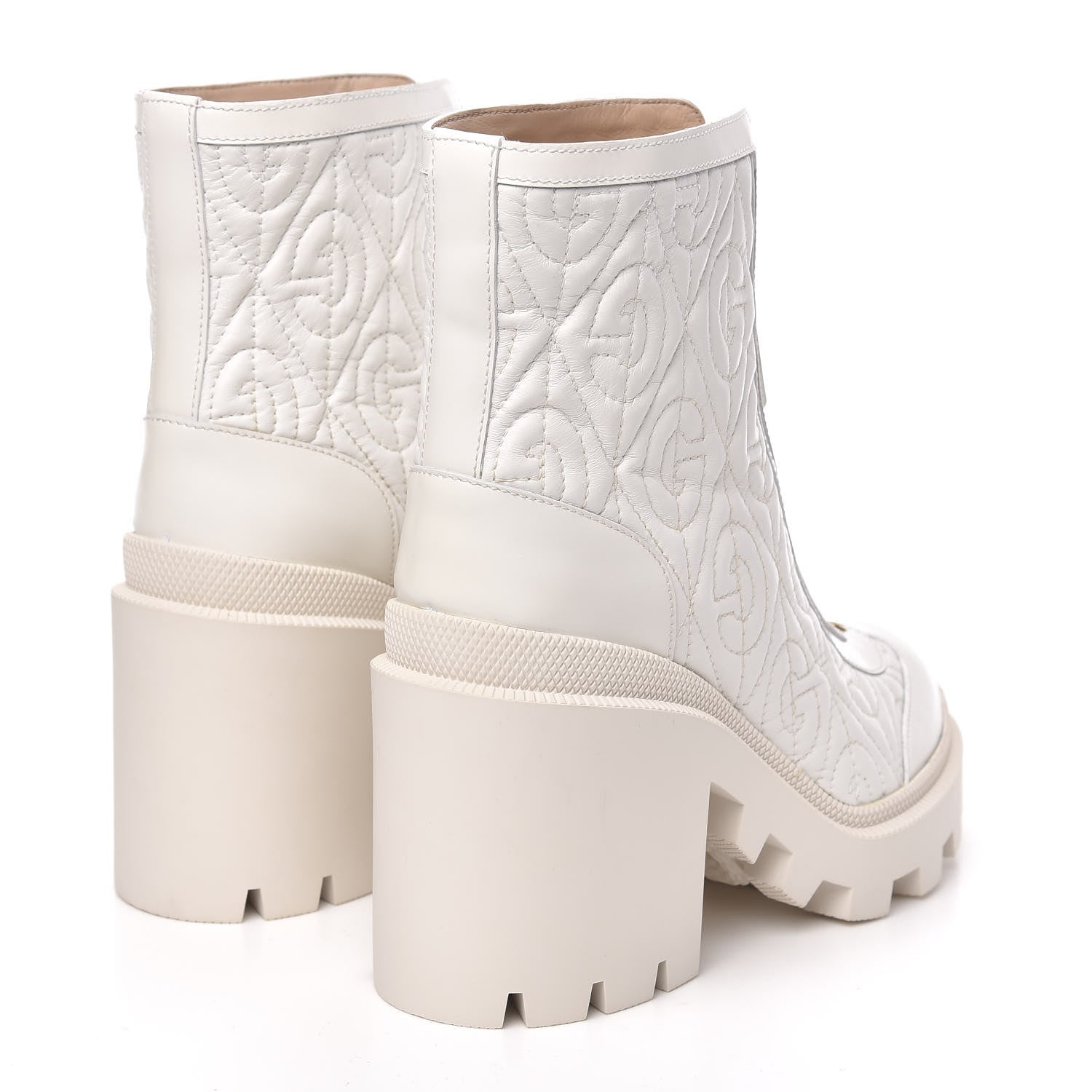 Gucci Calfskin Nappa Rhombus Quilted Trip Ankle Boots 36.5 Great White 4 of 9