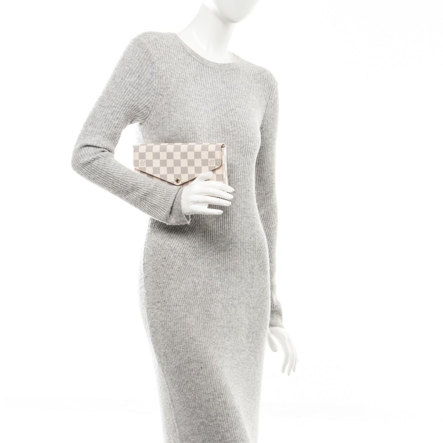 Damier Azur Pochette Felicie Chain Wallet Rose Ballerine