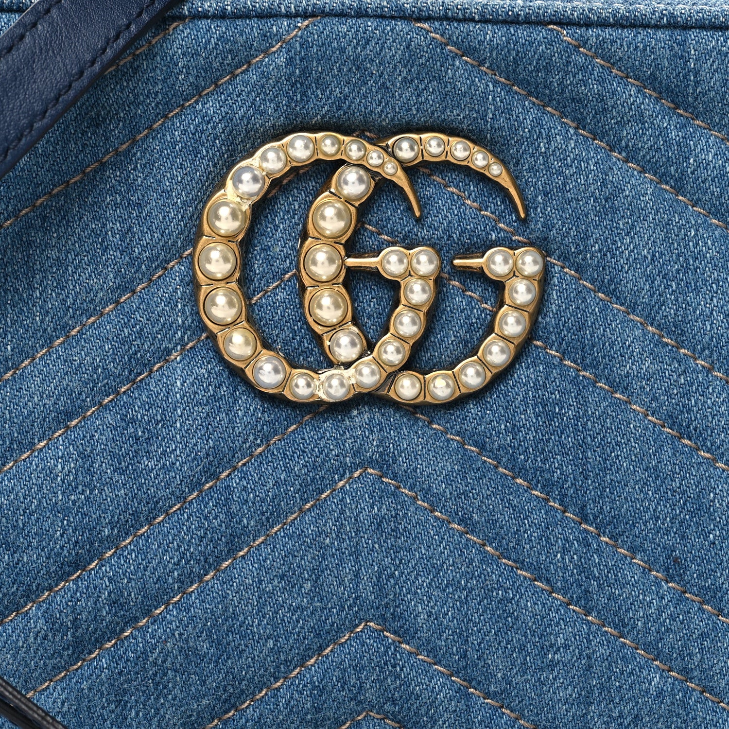 Gucci Denim Matelasse Small Pearly GG Marmont Chain Shoulder Bag Blue 8 of 10