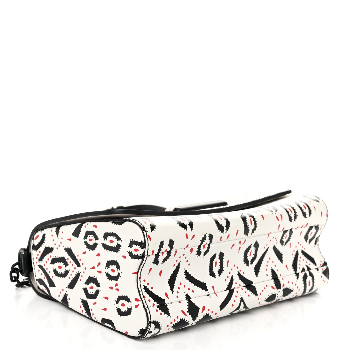 Calfskin Graphic Print Twist Shoulder Bag MM White Black