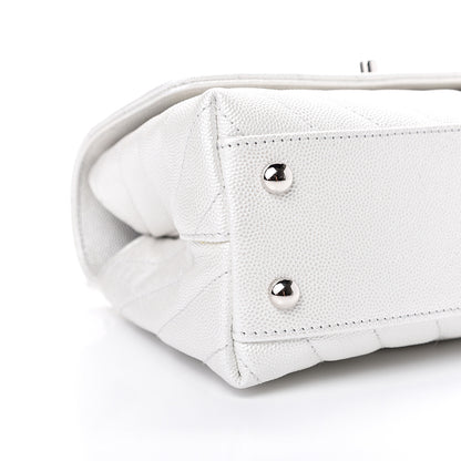 Chanel Iridescent Caviar Chevron Quilted Mini Coco Handle Flap White 8 of 11