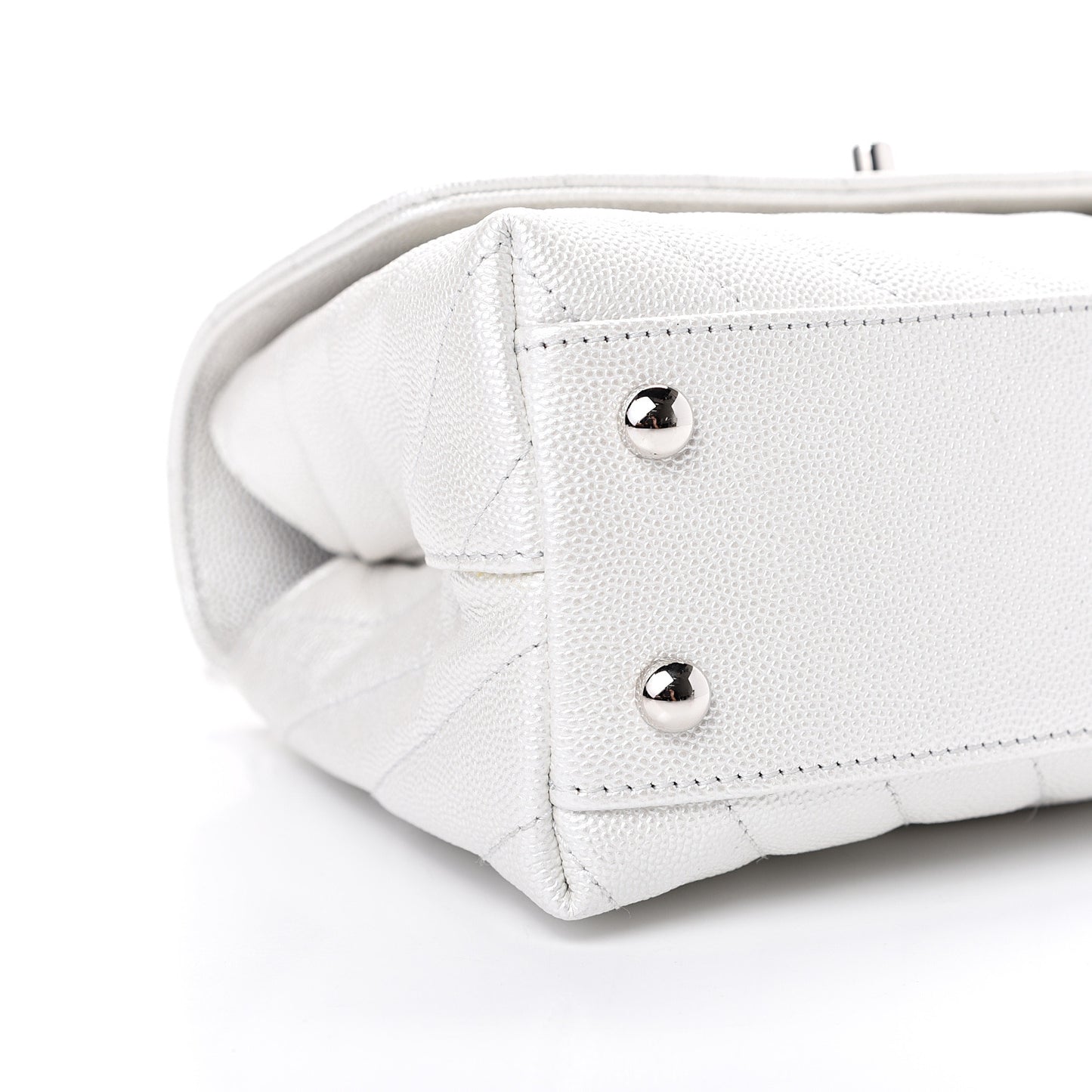Iridescent Caviar Chevron Quilted Mini Coco Handle Flap White