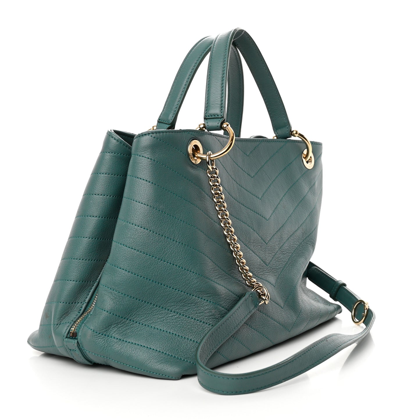 Calfskin Stitched Large Chevron Chic Shopping Bag Blue