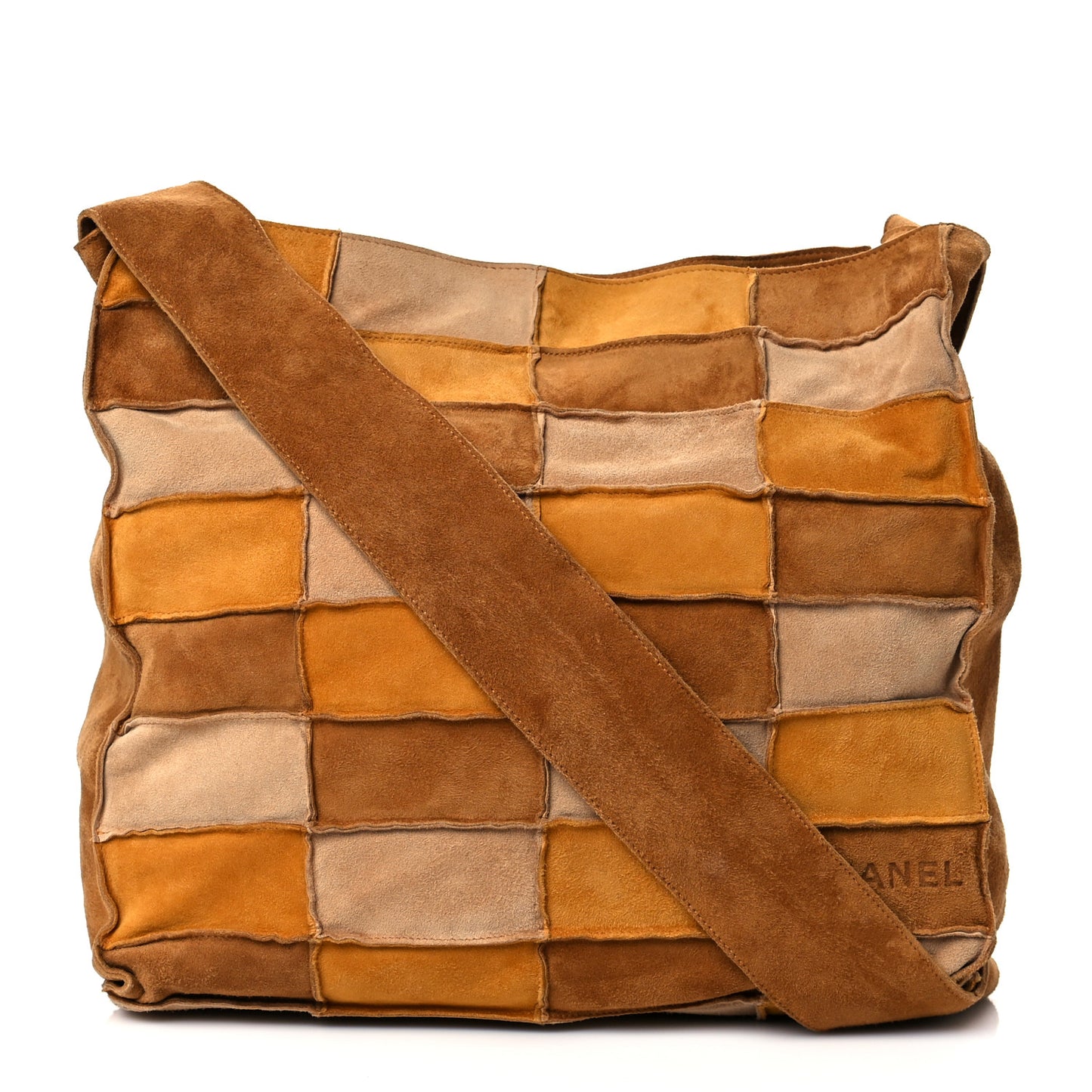 Suede Patchwork Shoulder Bag Light Brown