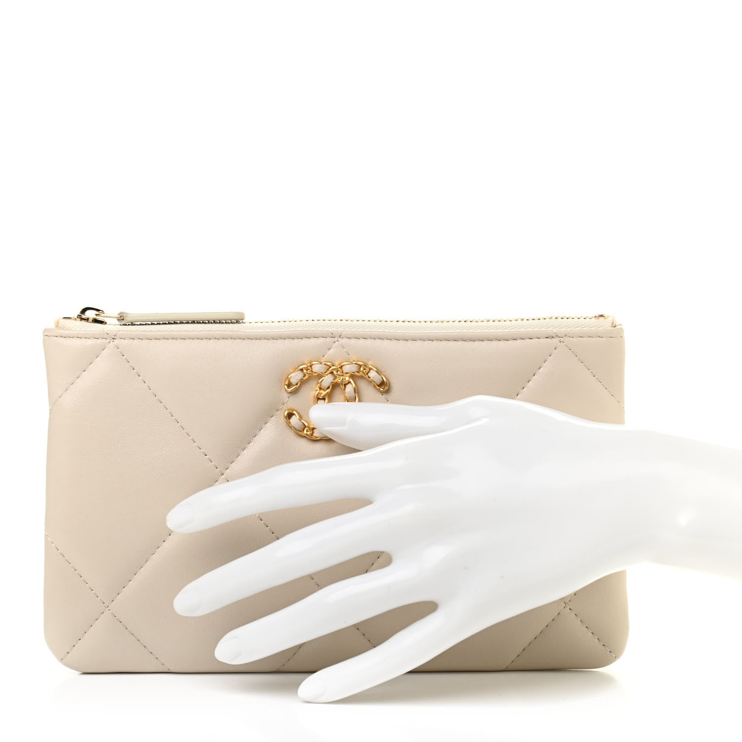 Chanel Goatskin Quilted Small Chanel 19 Pouch White 2 of 7