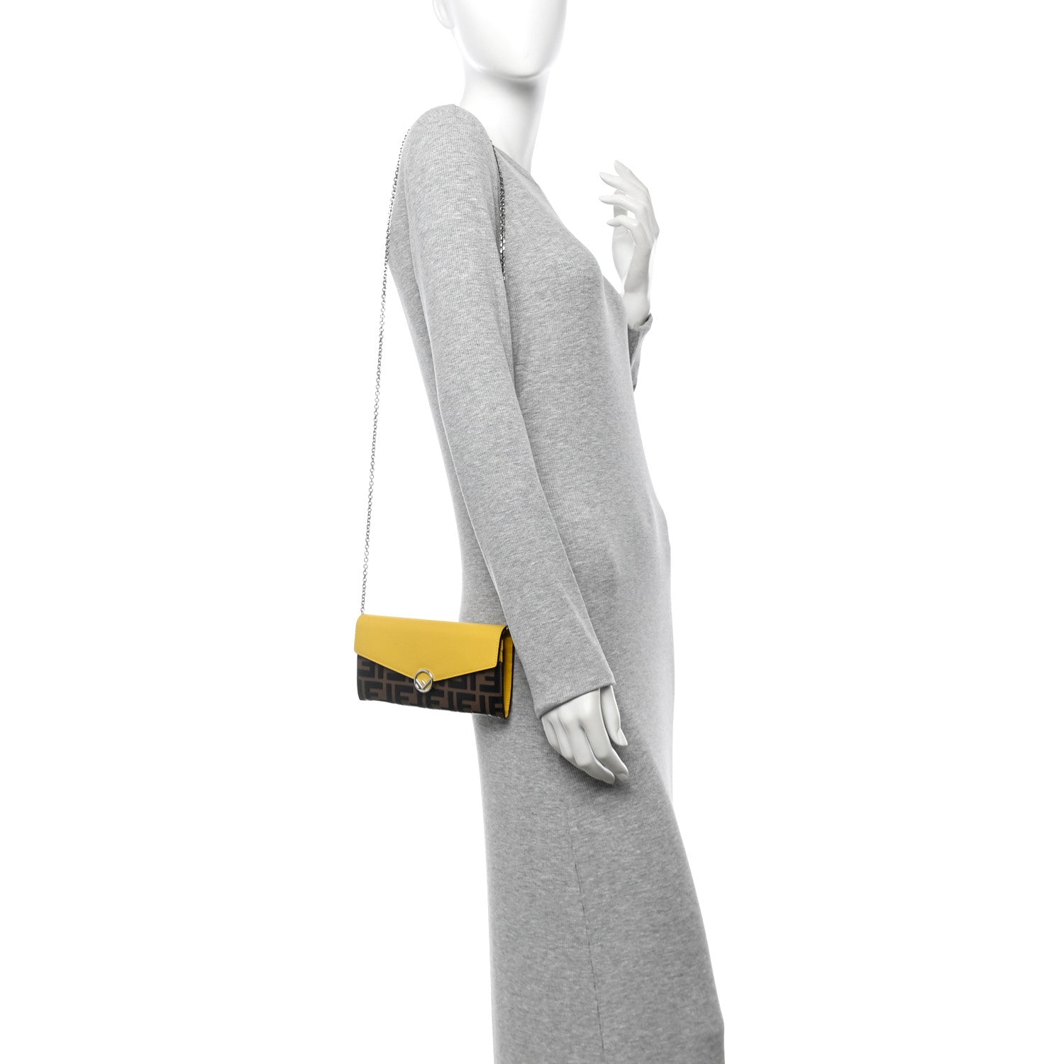 Fendi Vitello Cruise F is Fendi Bi-Color FF 1974 Embossed Continental Envelope Wallet On Chain Maya Yellow 2 of 12