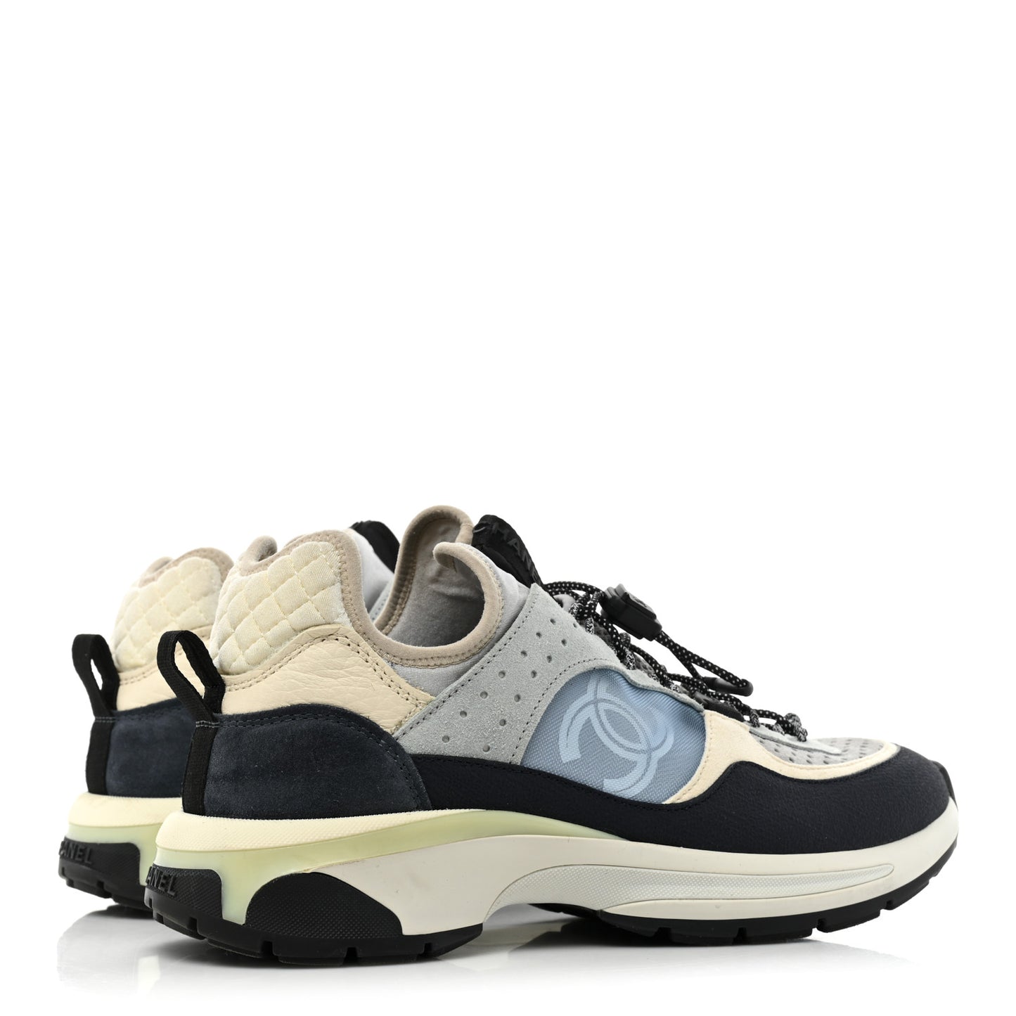 Fabric Suede Calfskin Mesh Womens CC Sneakers 40 Black Blue Ivory