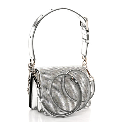 Dolce & Gabbana DOLCE GABBANA Metallic Calfskin Crystal Embellished Small Bella Cubo DG Chain Flap Bag With Cuff Silver 4 of 10