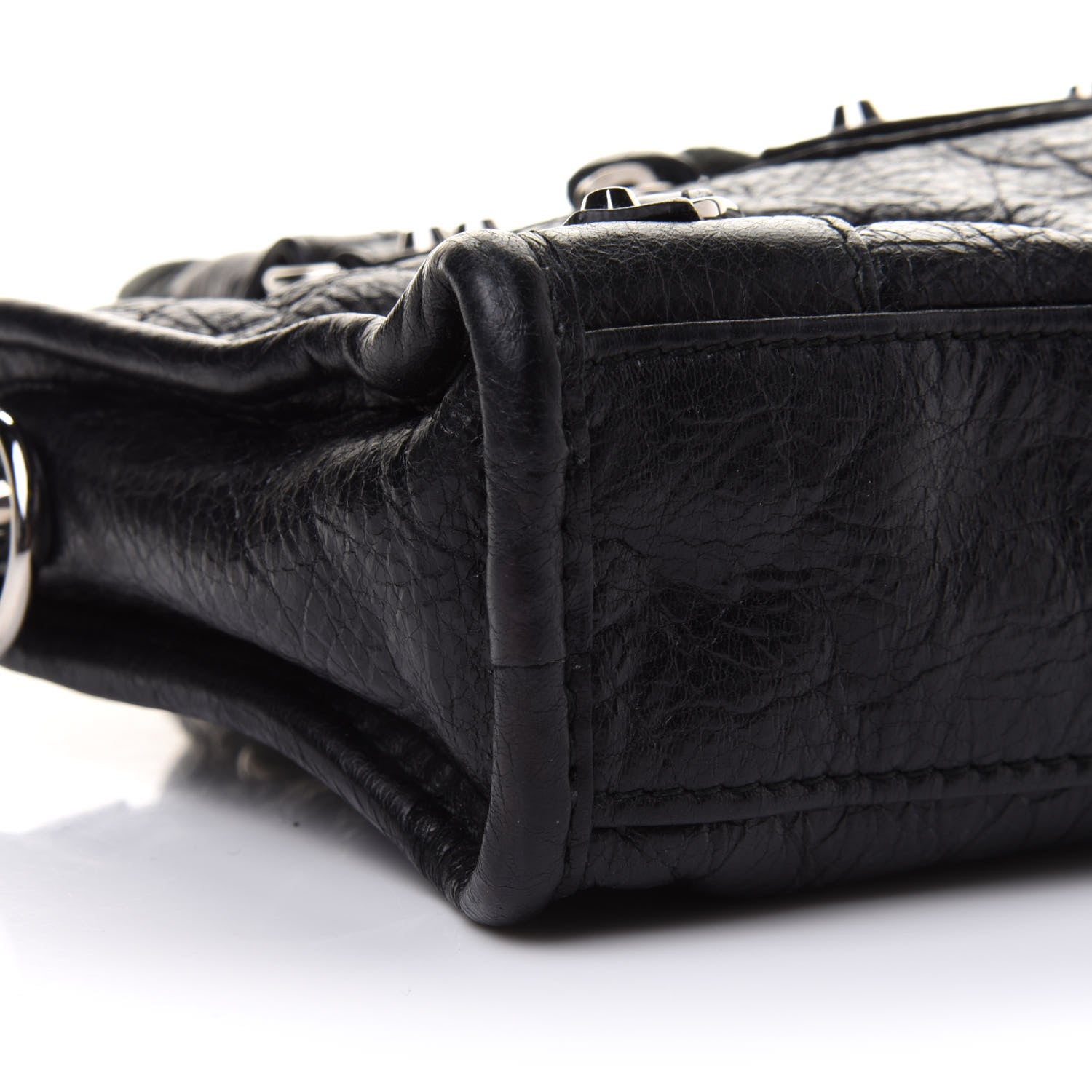 Balenciaga Agneau Classic Silver Hardware Nano City Logo Strap Black White 7 of 9