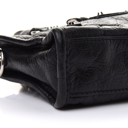 Balenciaga Agneau Classic Silver Hardware Nano City Logo Strap Black White 7 of 9