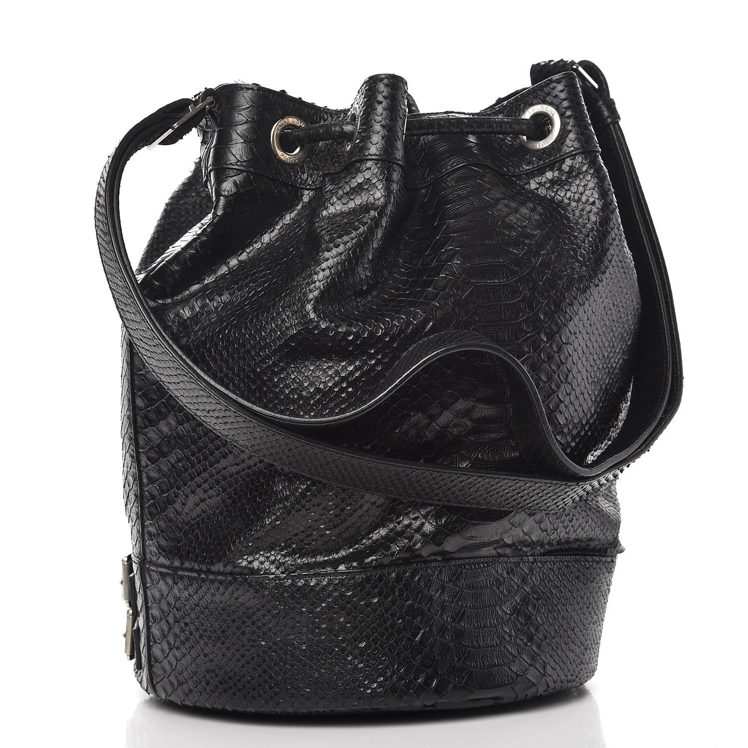 Saint Laurent Python Medium Rider Bucket Bag Black 3 of 8
