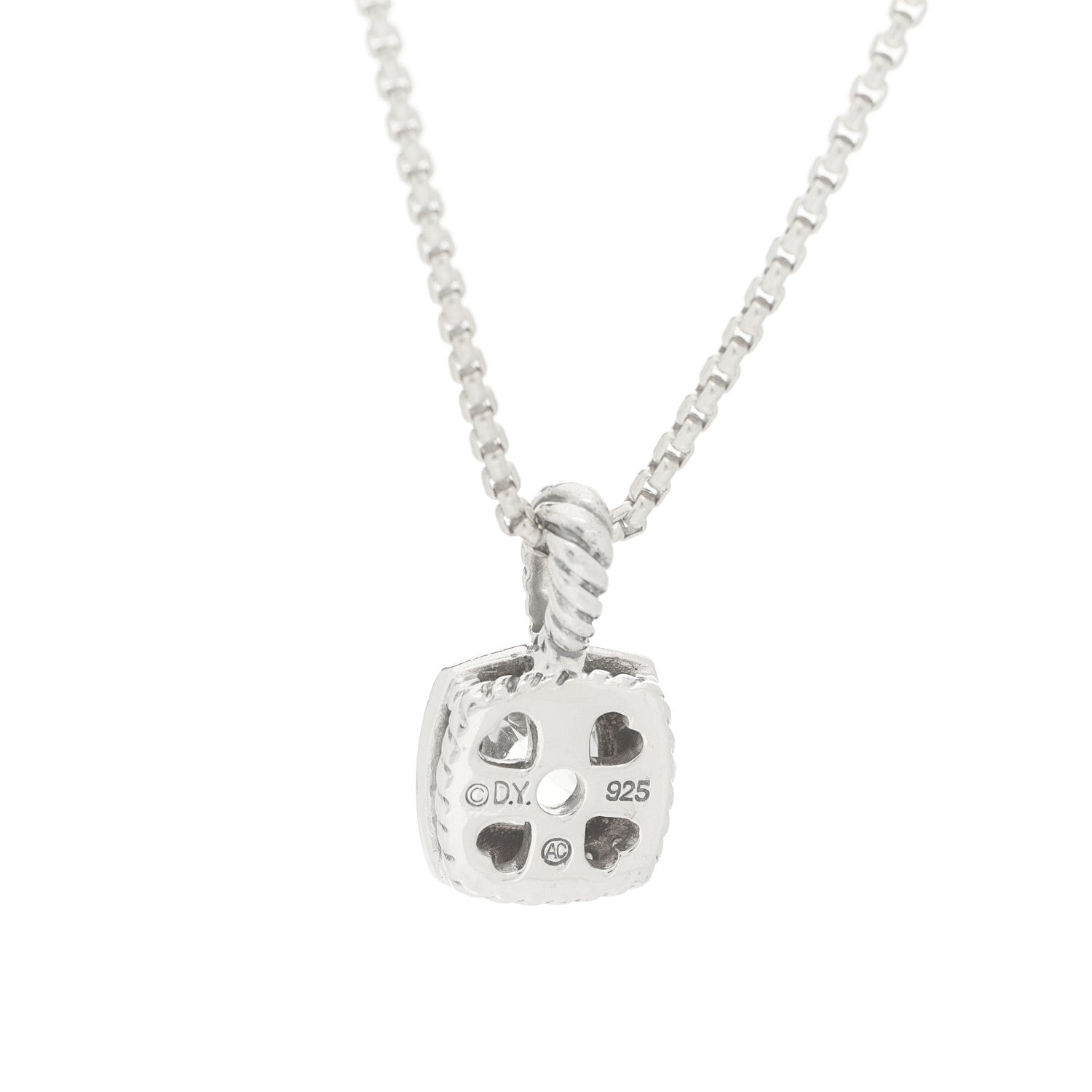 David Yurman Sterling Silver Diamond Prasiolite 7mm Petite Albion Pendant Necklace 4 of 5