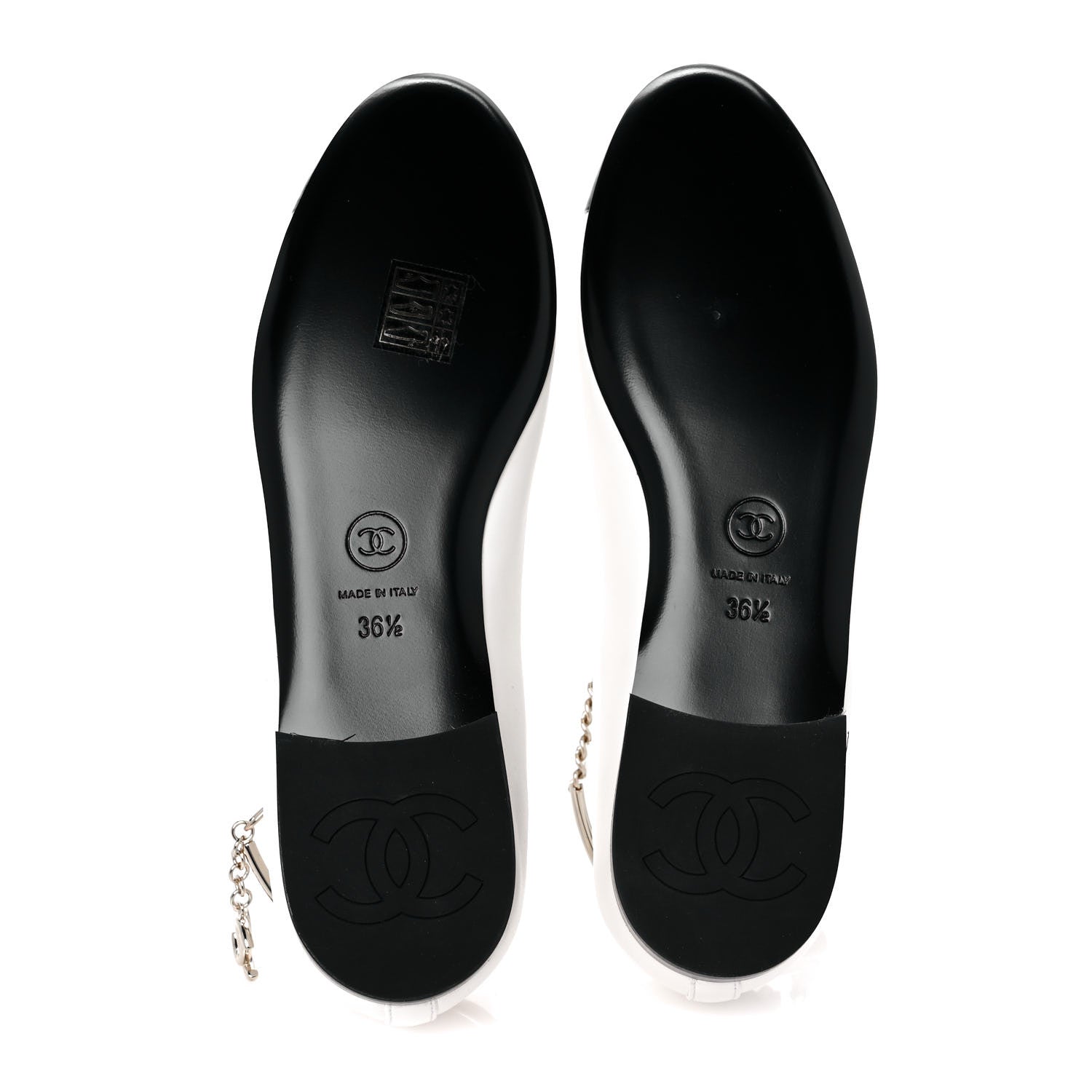 Chanel Lambskin Patent Calfskin Cap Toe Ankle Chain Ballerina Flats 36.5 White Black 5 of 9