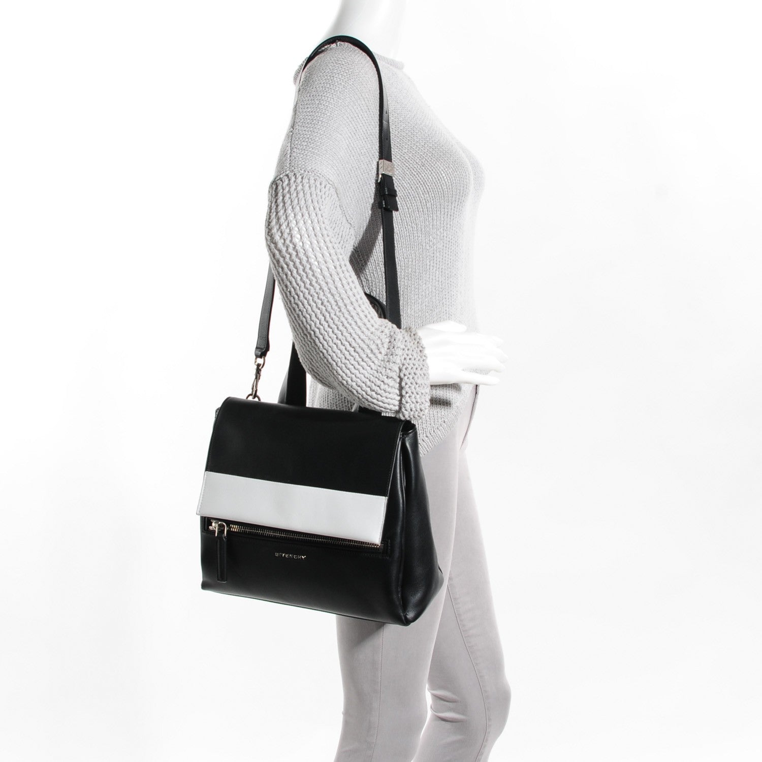 Givenchy Calfskin Medium Bi-Color Pandora Pure Flap Bag Black White 2 of 9