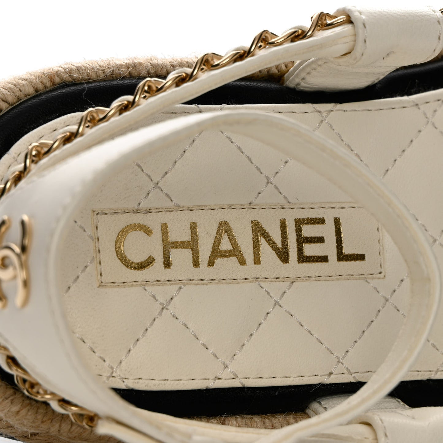 Lambskin Chain CC Thong Espadrille Sandals 37 White