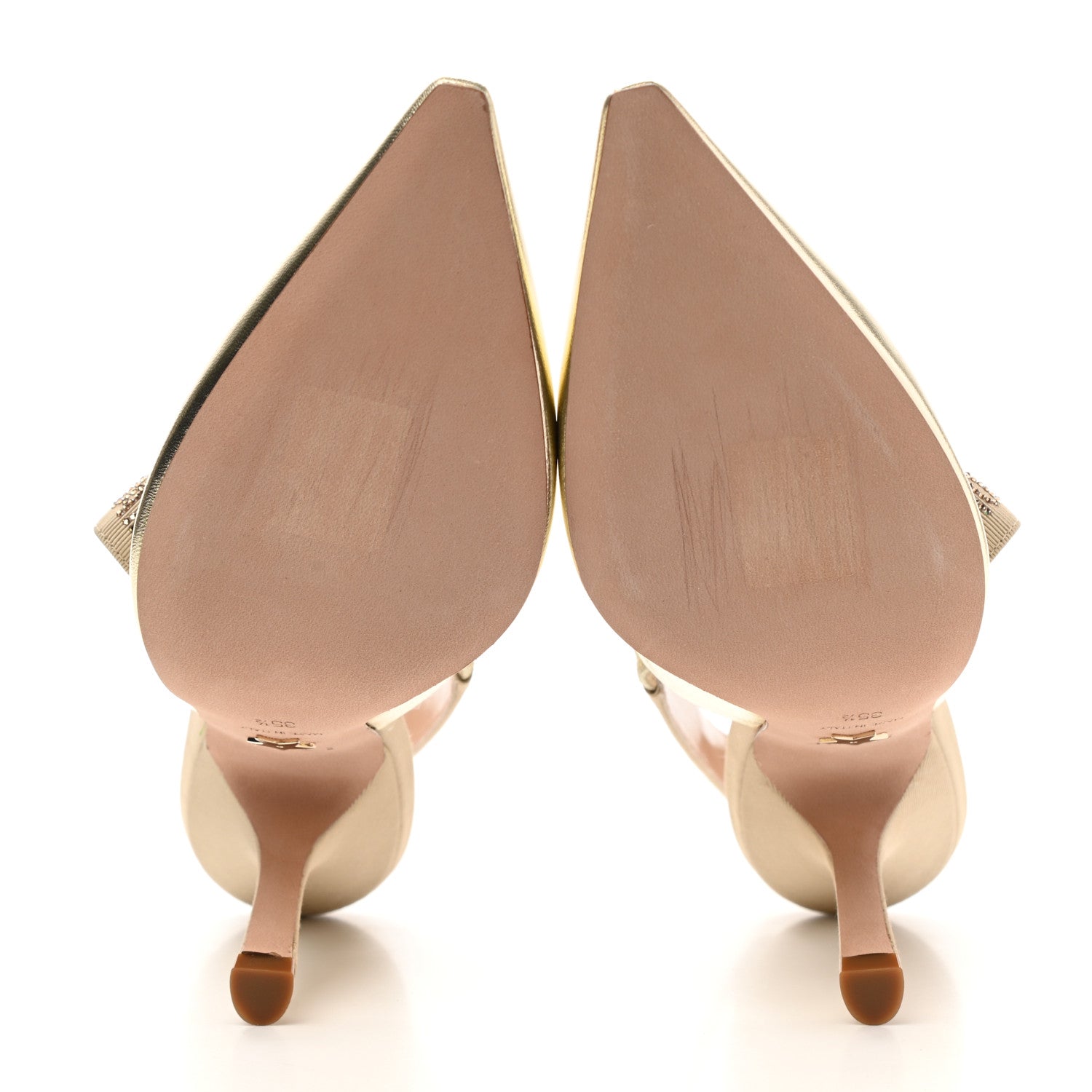 Christian Dior Laminated Lambskin Ribbon Crystal J'Adior Slingback 100mm Pumps 35.5 Light Gold 6 of 10