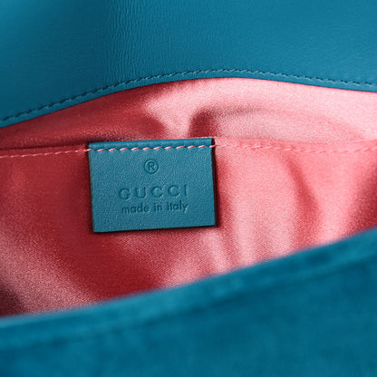 Gucci Velvet Matelasse Mini GG Marmont Shoulder Bag Pavone Cyan 5 of 9